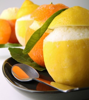 Fresh Orange and Lemon Sorbet in Hollowed Out Peel