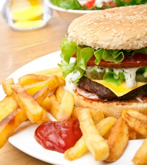 Cheeseburger with French Fries and Ketchup